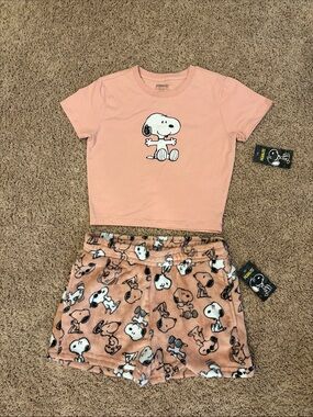 Peanuts Pink Snoopy Pajama Set - Pink Top & Pink Snoopy Shorts